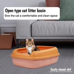 Semi-enclosed cat litter box large space, Removable, Slip resistant with litter scoop, Suitable for medium large cats, Anti-splashing with raised fence (Orange and Pink Color) 46 cm L